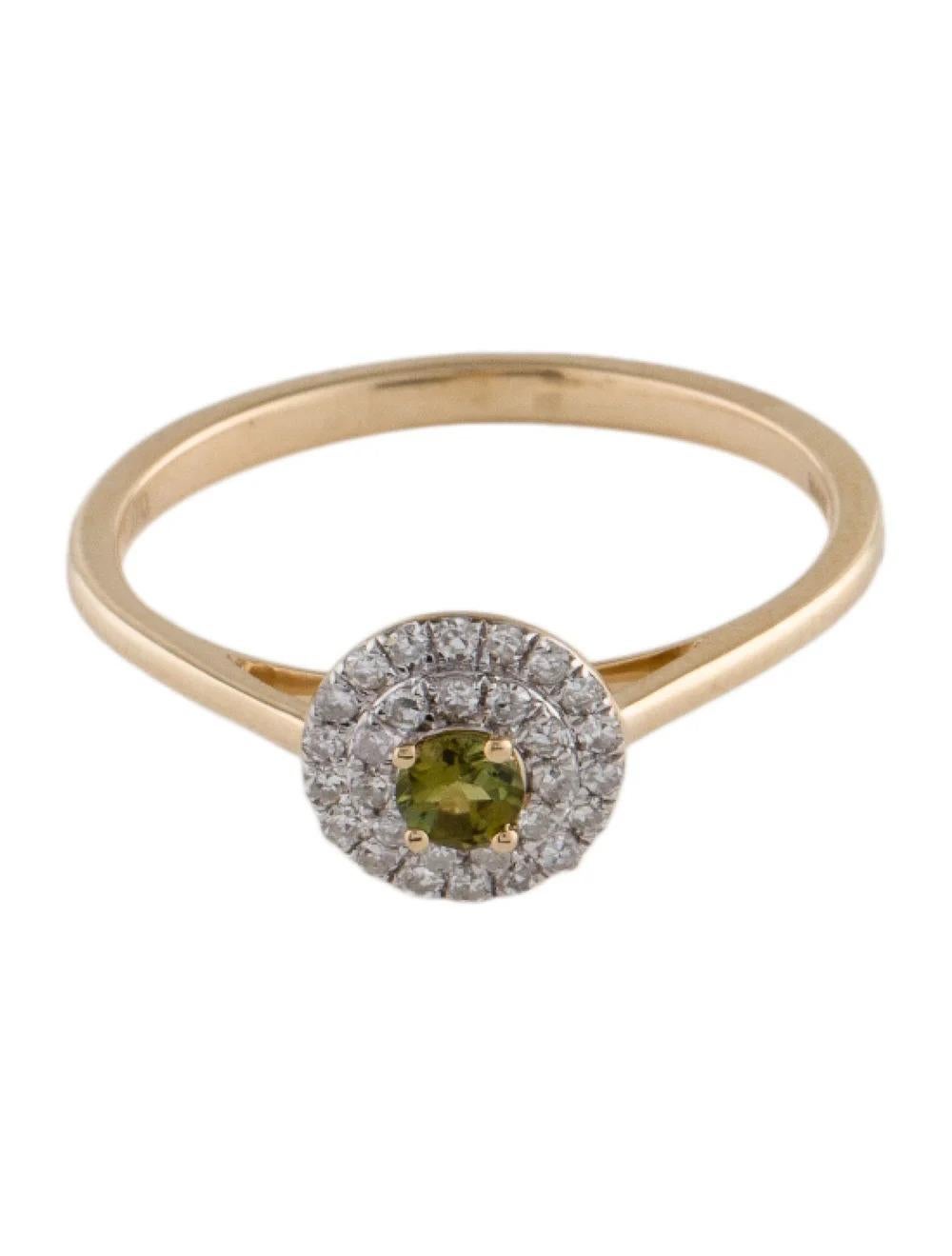 Round Cut 14K Tourmaline & Diamond Cocktail Ring, Size 6.5 - Green Gemstone Fine Jewelry For Sale