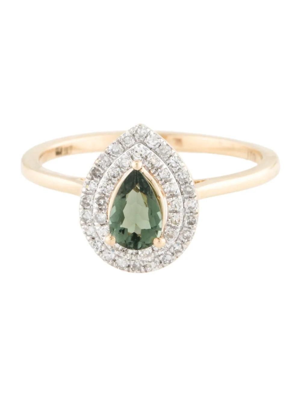 Pear Cut 14K Tourmaline & Diamond Cocktail Ring, Size 6.5 - Stunning Design, Luxury Piece For Sale