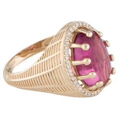 14K Tourmaline 
Diamond Cocktail Ring Size 7   Oval Tourmaline Cabochon