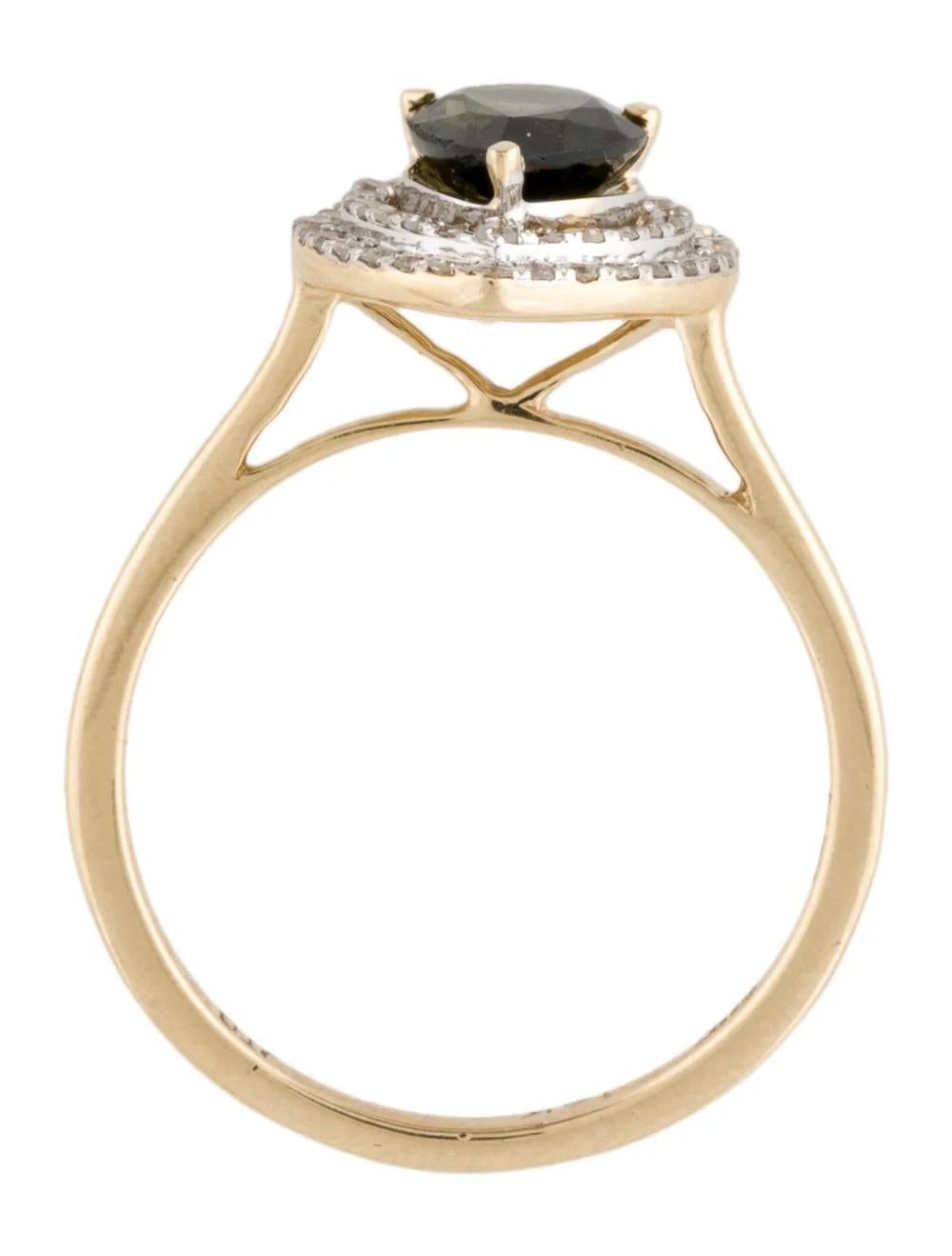 Women's 14K Tourmaline Diamond Cocktail Ring - Vintage Jewelry, Luxury - Size 6.25 For Sale