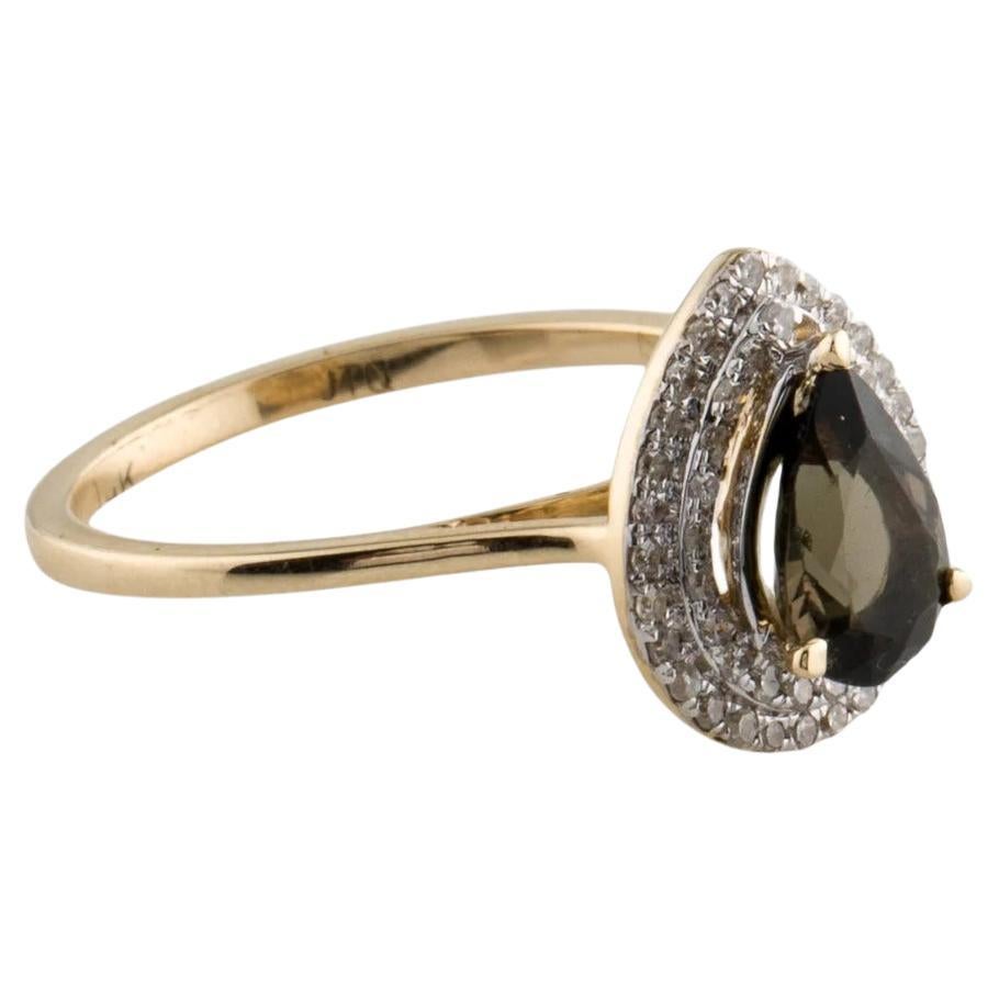 14K Tourmaline Diamond Cocktail Ring - Vintage Jewelry, Luxury - Size 6.25