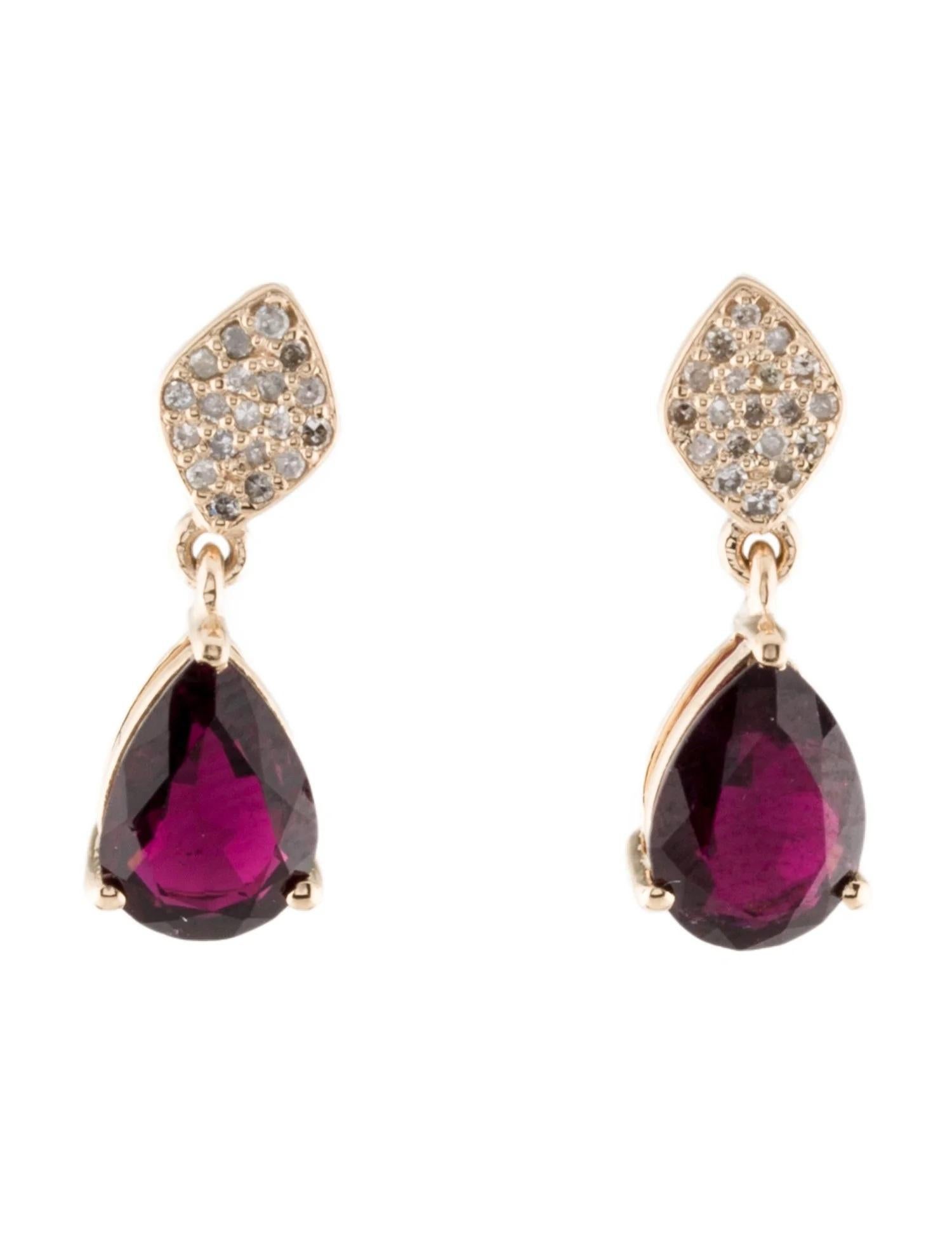 Pear Cut 14K Tourmaline & Diamond Drop Earrings, 2.88ct Pear Modified Brilliant Purple For Sale