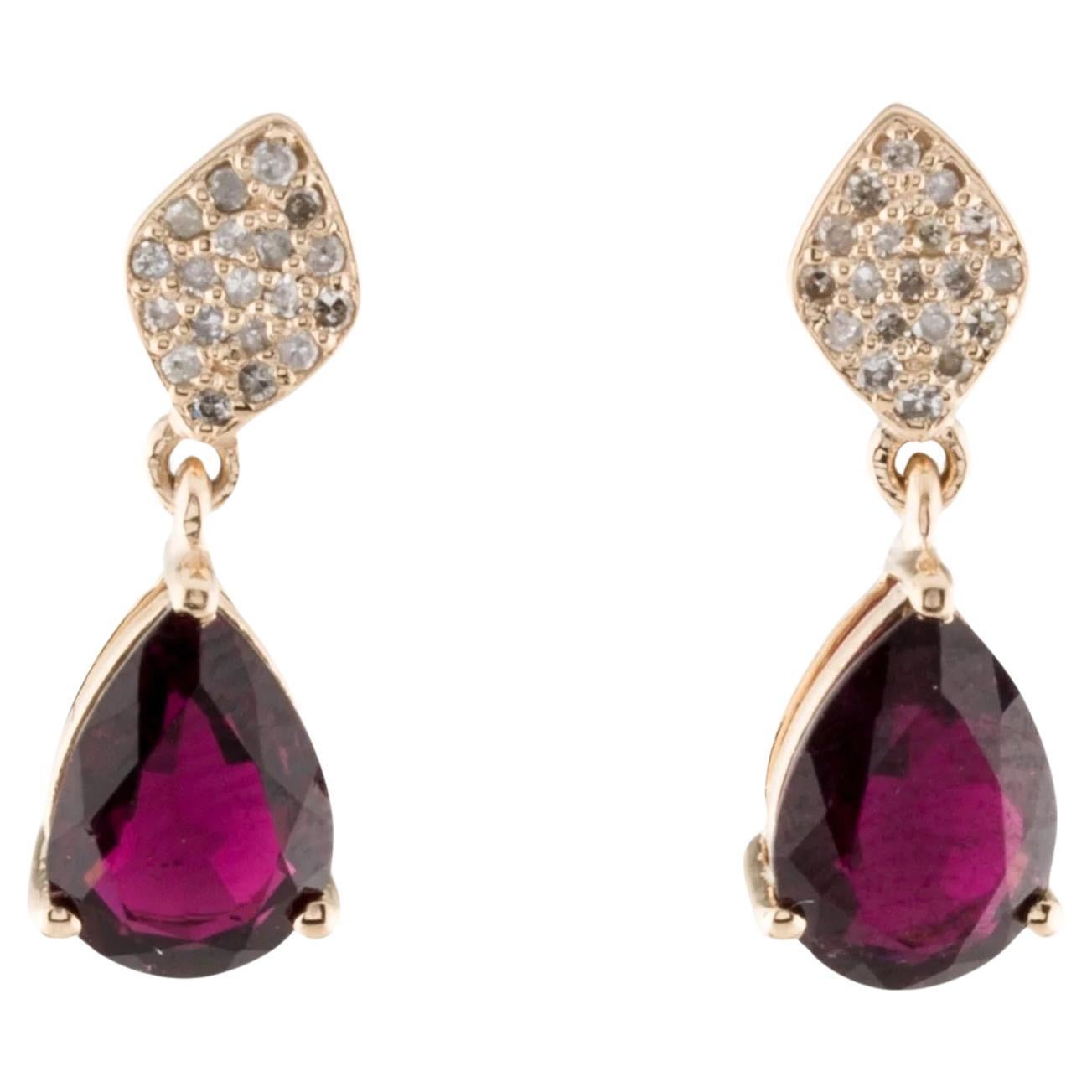 14K Tourmaline & Diamond Drop Earrings, 2.88ct Pear Modified Brilliant Purple For Sale