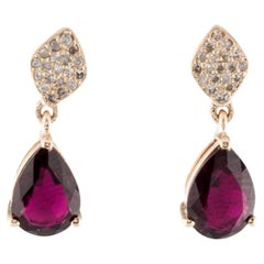 14K Tourmaline & Diamond Drop Earrings, 2.88ct Pear Modified Brilliant Purple