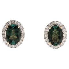 14K Tourmaline Diamond Halo Stud Earrings 1.91ctw - Fine Jewelry Green Gemstone