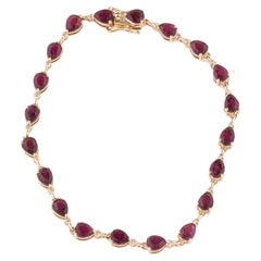 14K Tourmaline & Diamond Link Bracelet  Pear Shaped Tourmaline  Yellow Gold