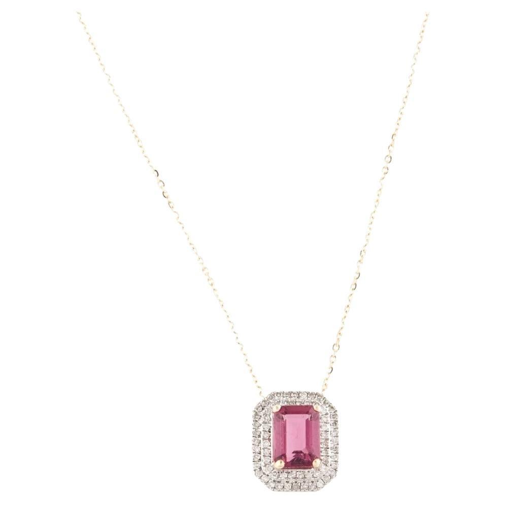14K Tourmaline & Diamond Pendant Necklace, 1.58ctw - Stunning Statement Jewelry For Sale