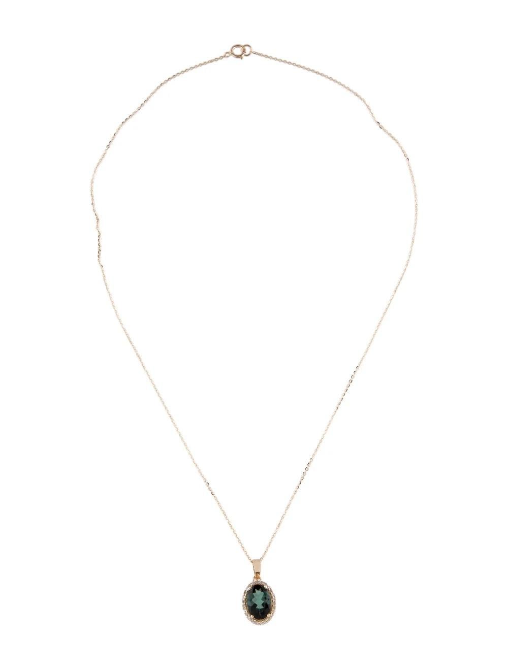 14K Tourmaline & Diamond Pendant Necklace - Elegant Gemstone Jewelry, Luxury In New Condition In Holtsville, NY