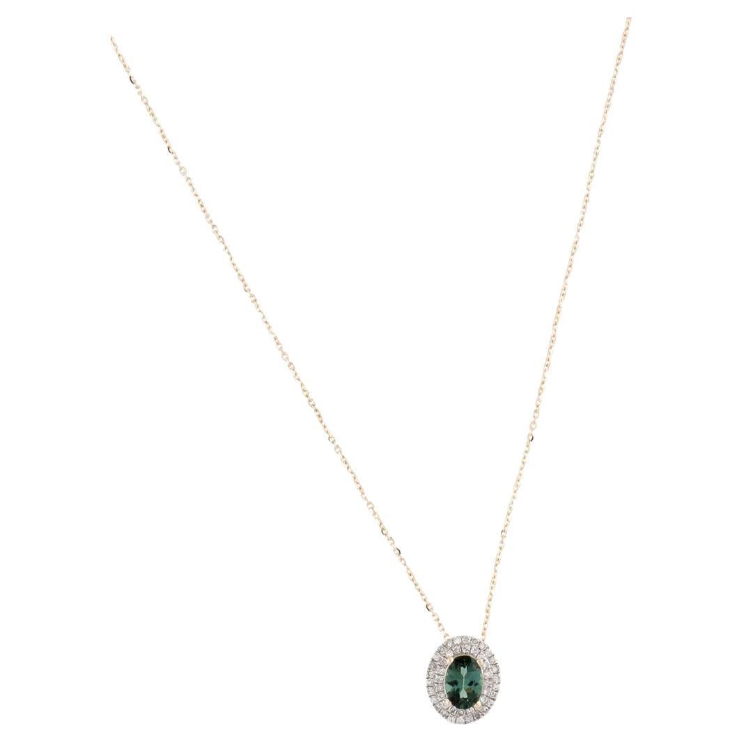 14K Tourmaline & Diamond Pendant Necklace: Elegant Rhodium-Plated Design, Luxury