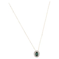 14K Tourmaline & Diamond Pendant Necklace: Elegant Rhodium-Plated Design, Luxury