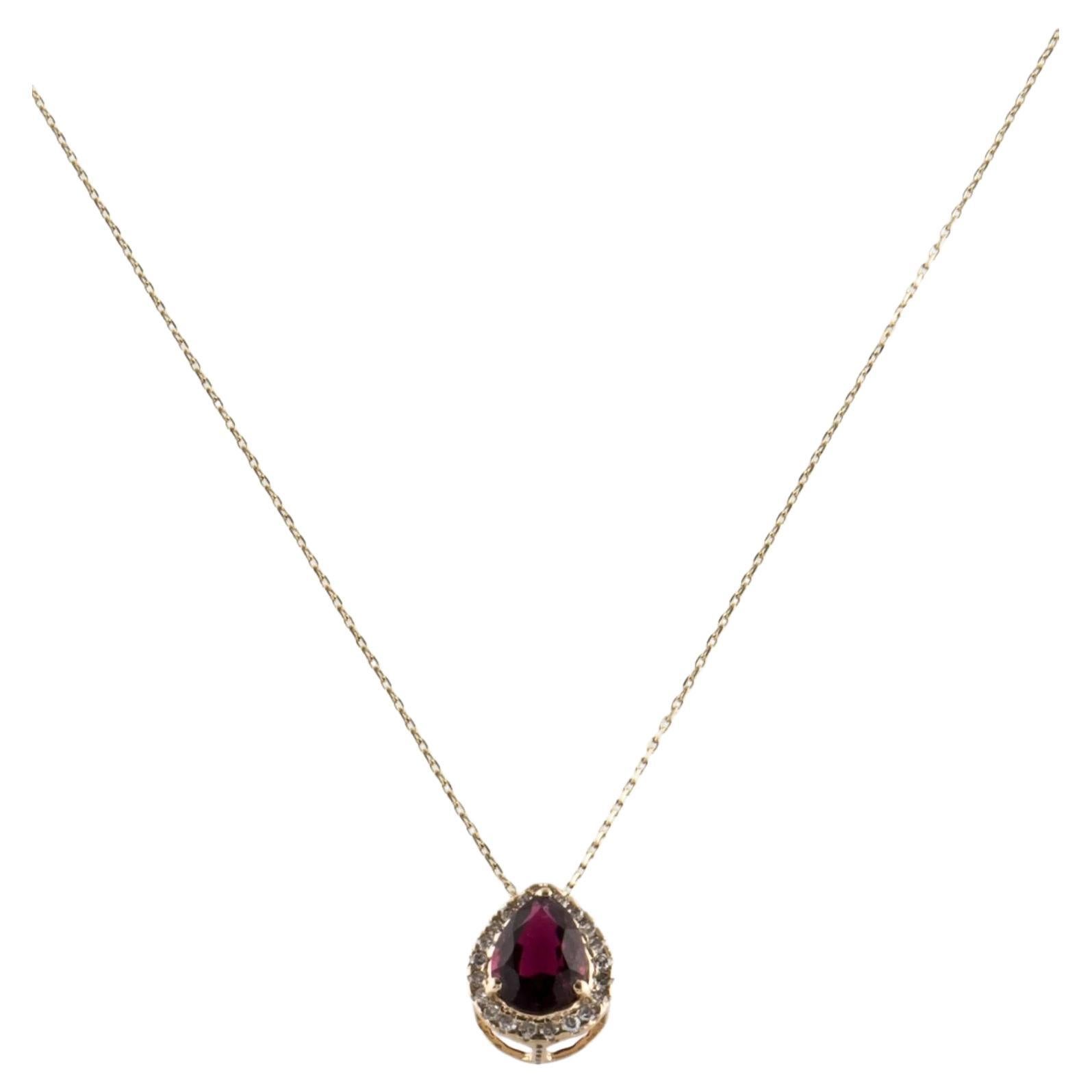 14K Tourmaline & Diamond Pendant Necklace - Pear Shaped Pink Tourmaline For Sale