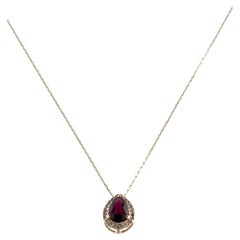 14K Turmalin & Diamant-Anhänger-Halskette - Birnenförmiger rosa Turmalin