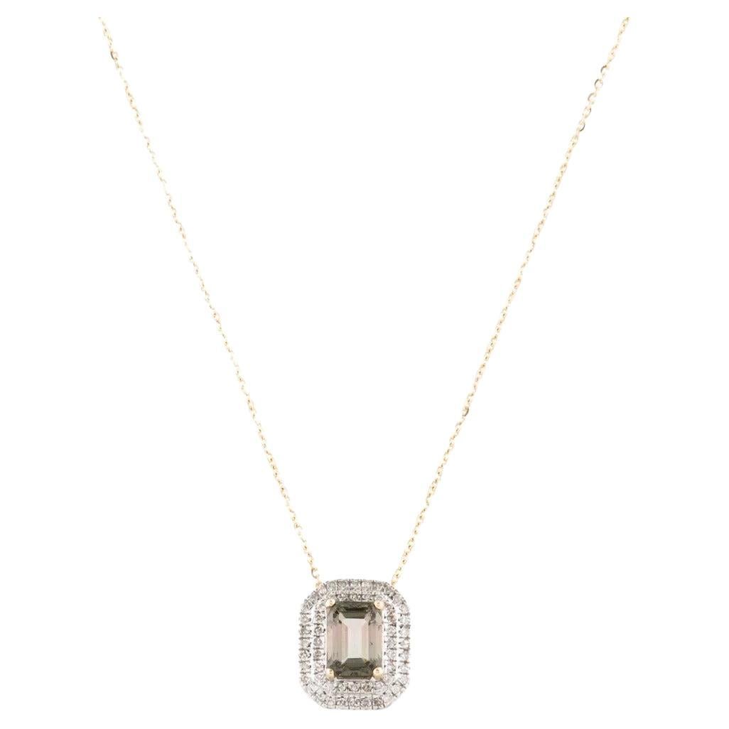 14K Tourmaline & Diamond Pendant Necklace - Timeless Elegance, Luxury Piece For Sale