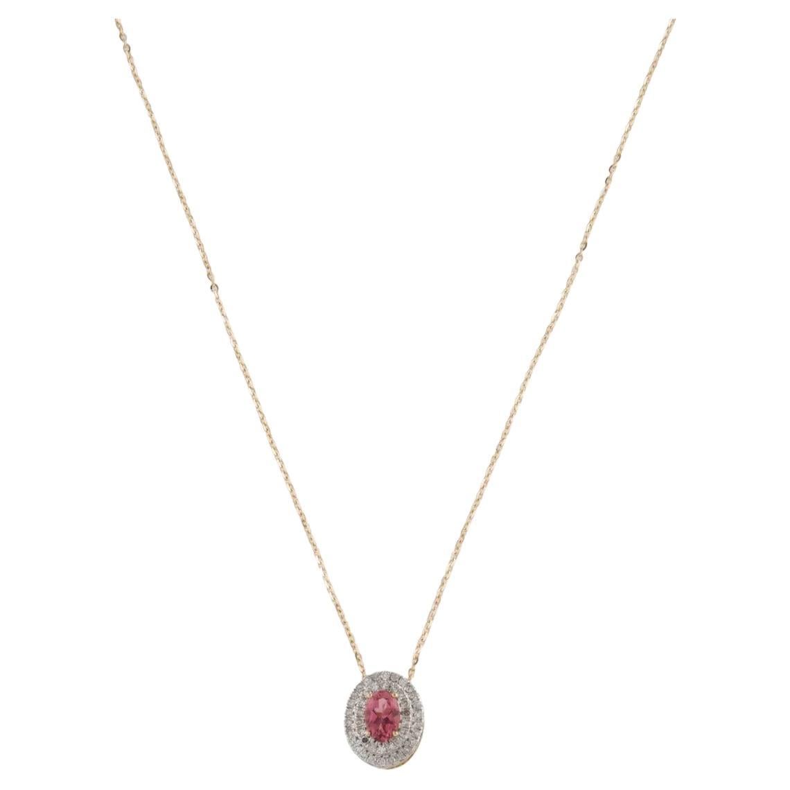 14K Tourmaline & Diamond Pendant Necklace - Timeless & Elegant Statement Jewelry For Sale