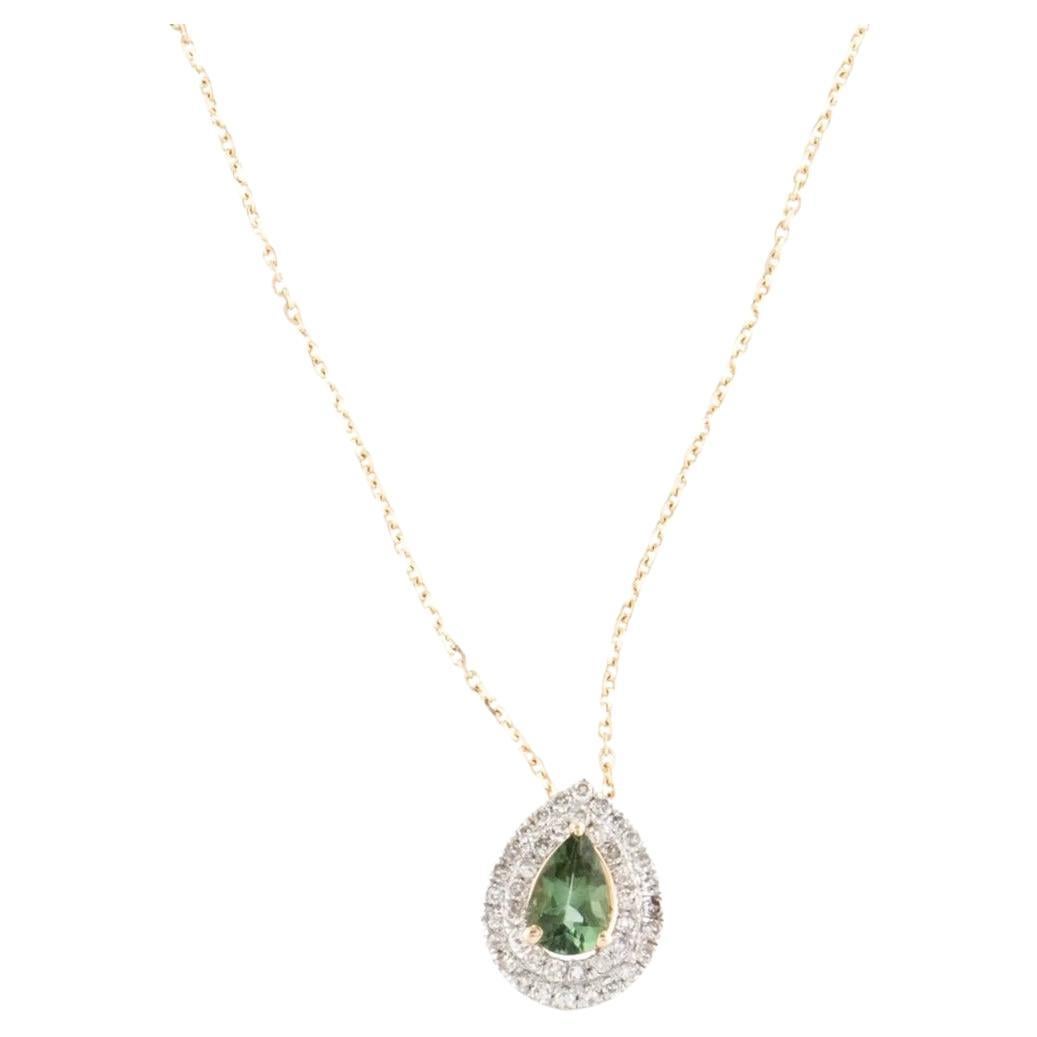 14K Tourmaline Diamond Pendant Necklace - Vintage Jewelry, Statement Piece