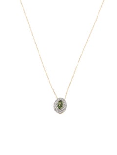 14K Tourmaline Diamond Pendant Necklace - Vintage Style Jewelry, Statement Piece
