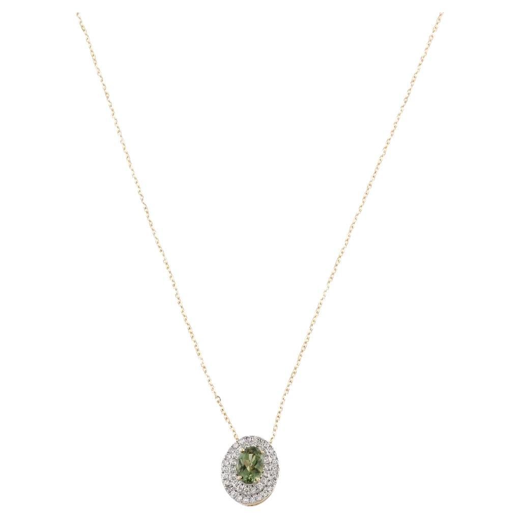 14K Tourmaline Diamond Pendant Necklace - Vintage Style Jewelry, Statement Piece For Sale