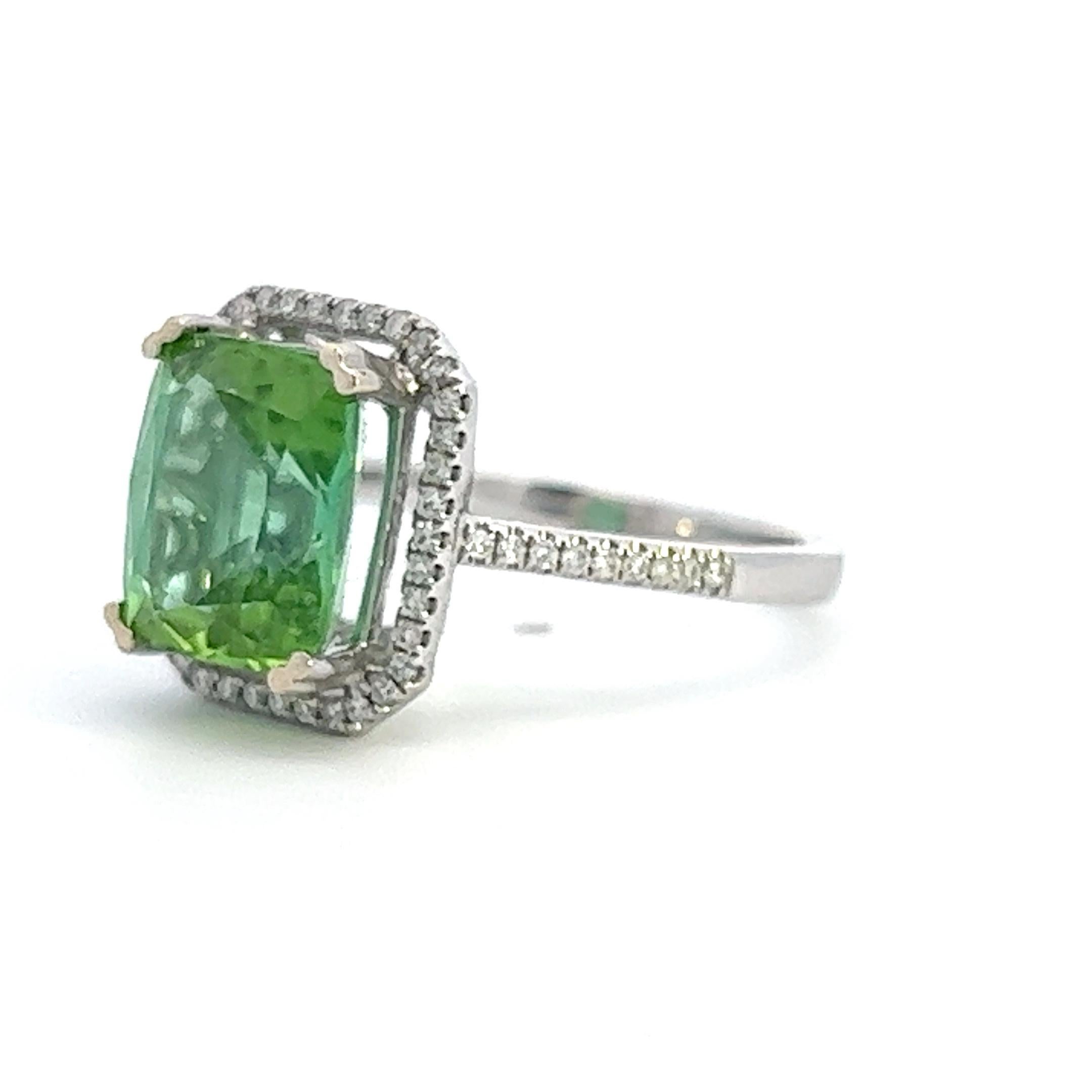 Emerald Cut 14k Tourmaline Diamond Ring For Sale
