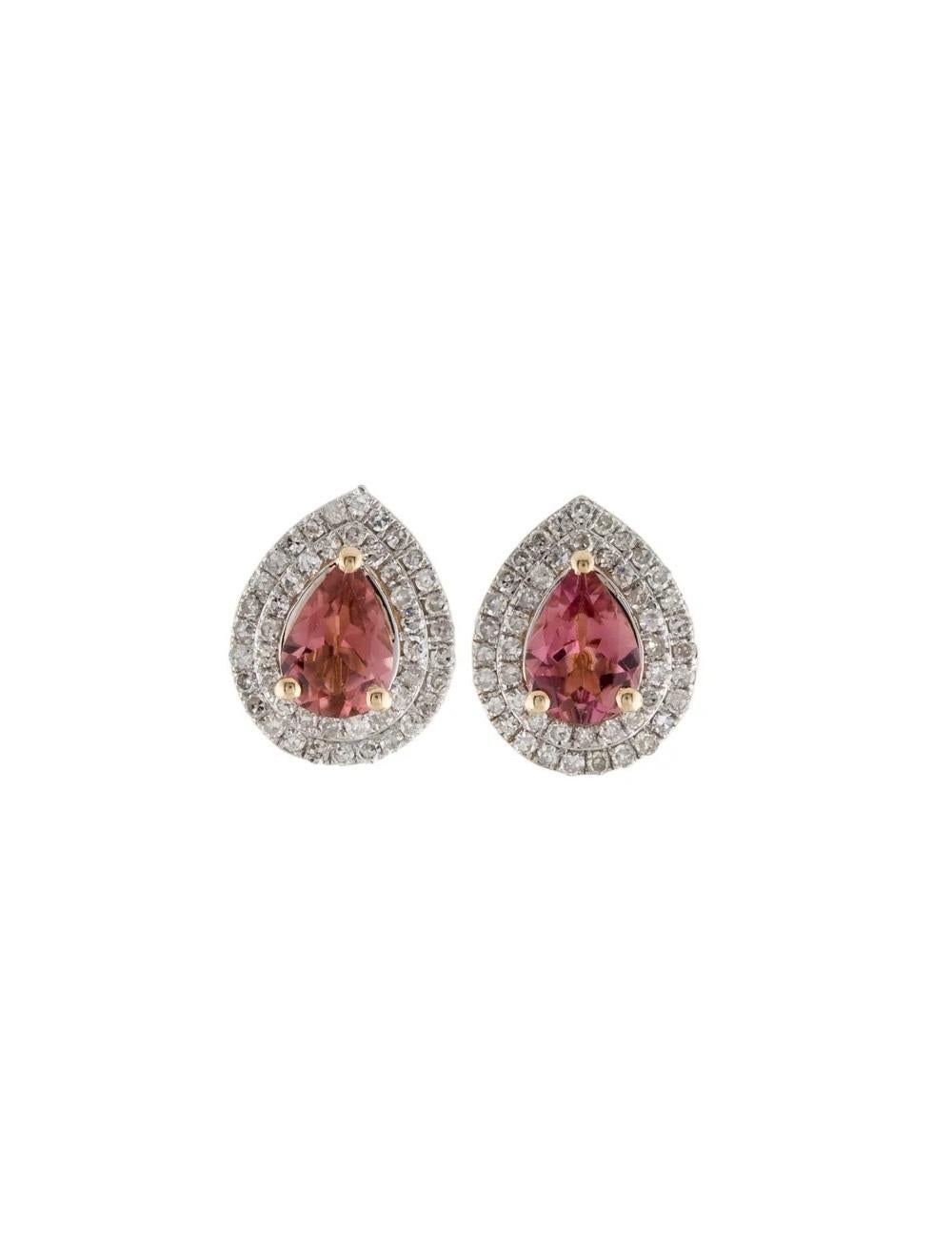 14K Tourmaline & Diamond Stud Earrings - Elegant Gemstone, Statement Jewelry In New Condition For Sale In Holtsville, NY