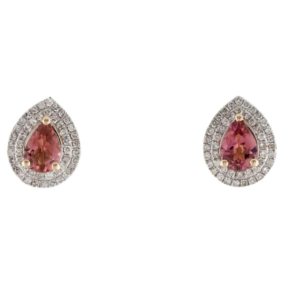14K Tourmaline & Diamond Stud Earrings - Elegant Gemstone, Statement Jewelry
