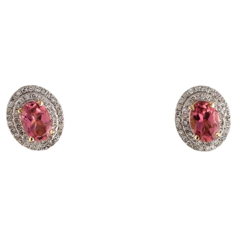 14K Tourmaline & Diamond Stud Earrings - Elegant Gemstone, Statement Jewelry For Sale