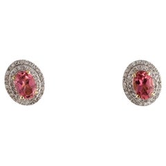 14K Tourmaline & Diamond Stud Earrings - Elegant Gemstone, Statement Jewelry