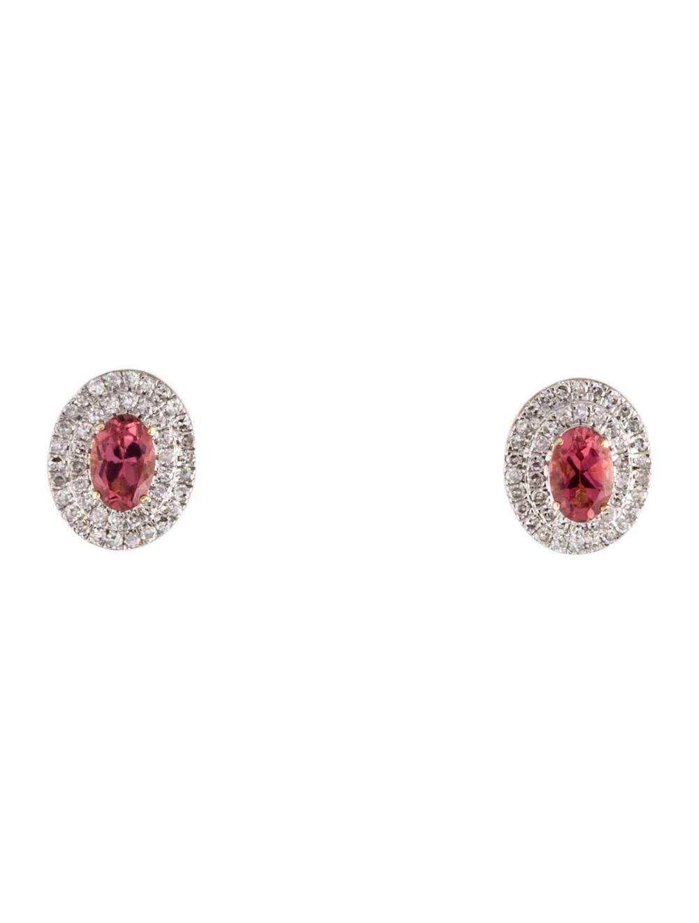 This exquisite 14K Yellow Gold stud earrings feature a stunning Oval Modified Brilliant Tourmaline gemstone, accentuated by shimmering Diamonds. Crafted to perfection, these earrings are both elegant and timeless, adding a touch of sophistication to