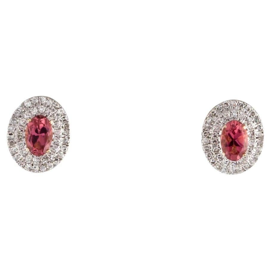 14K Tourmaline & Diamond Stud Earrings - Elegant Gemstones, Timeless Design For Sale