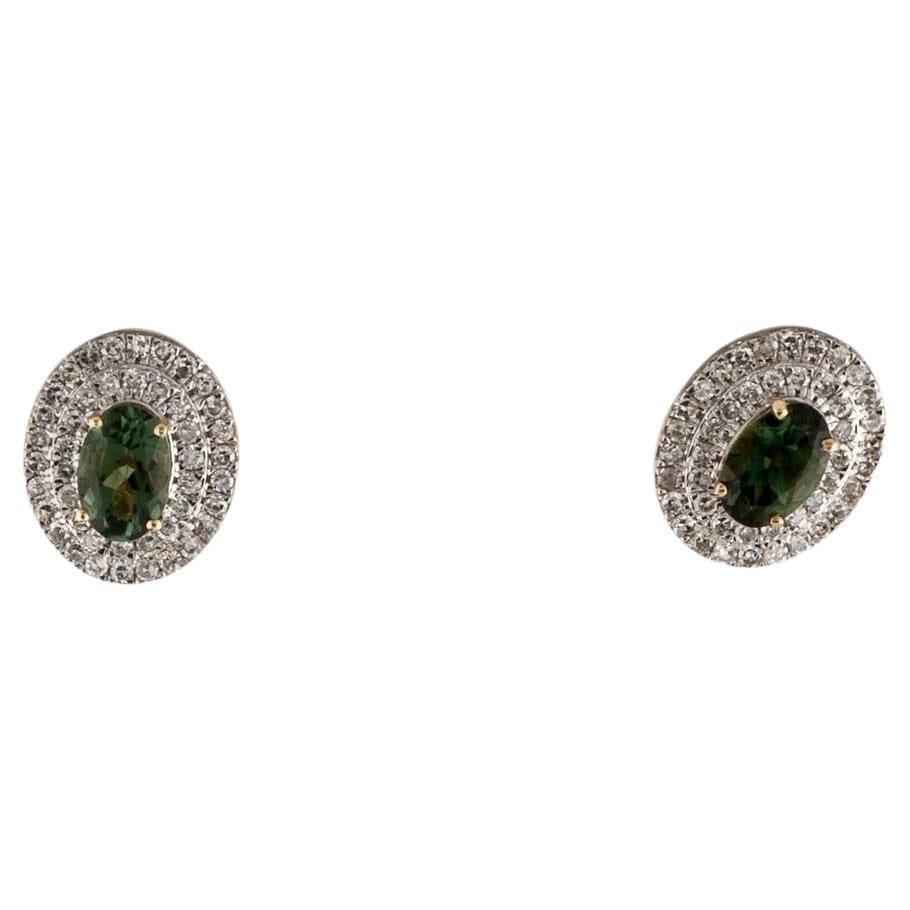 14K Tourmaline & Diamond Stud Earrings - Elegant Statement Jewelry Piece For Sale