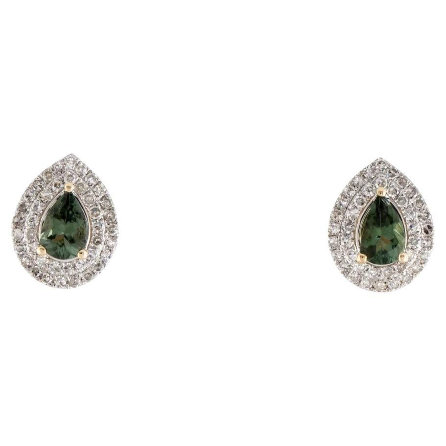 14K Tourmaline & Diamond Stud Earrings - Elegant & Timeless Statement Jewelry For Sale
