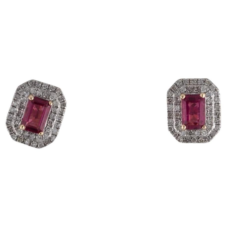 14K Tourmaline Diamond Stud Earrings - Fine Gemstone Statement Jewelry For Sale