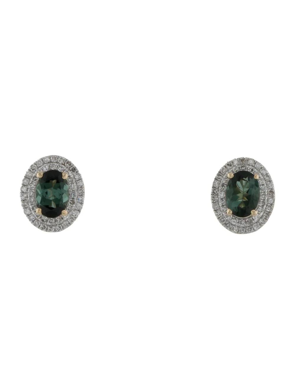 Introducing a stunning piece of fine jewelry, these Rhodium-Plated & 14K Yellow Gold earrings feature a mesmerizing 1.29 Carat Oval Modified Brilliant Tourmaline, perfectly complemented by shimmering Diamonds. Here are the details:

* Metal: 14K