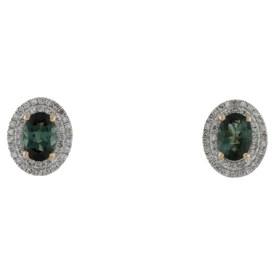 14K Tourmaline & Diamond Stud Earrings - Gemstone Fine Jewelry Accessory For Sale