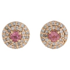 14K Tourmaline & Diamond Stud Earrings - Pink Tourmaline, Single Cut Diamonds