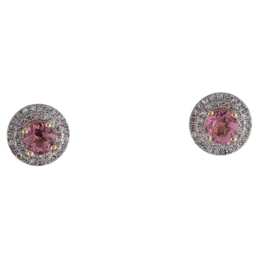 14K Tourmaline Diamond Stud Earrings - Vintage Statement Jewelry, Luxury For Sale