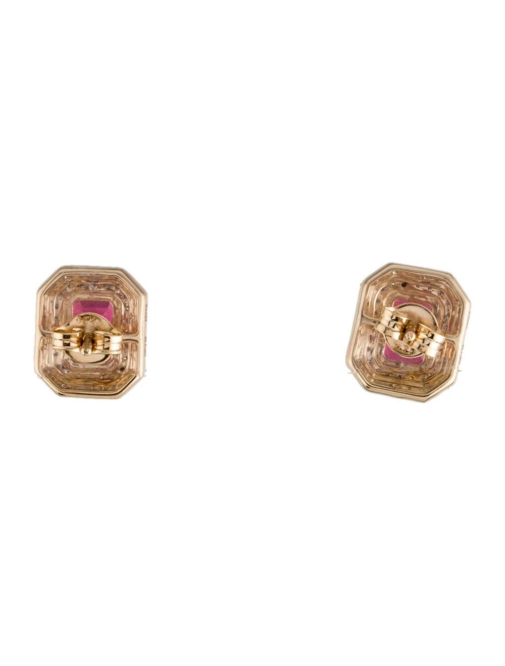 14K Tourmaline Diamond Stud Earrings - Vintage Style Jewelry, Statement Piece In New Condition For Sale In Holtsville, NY