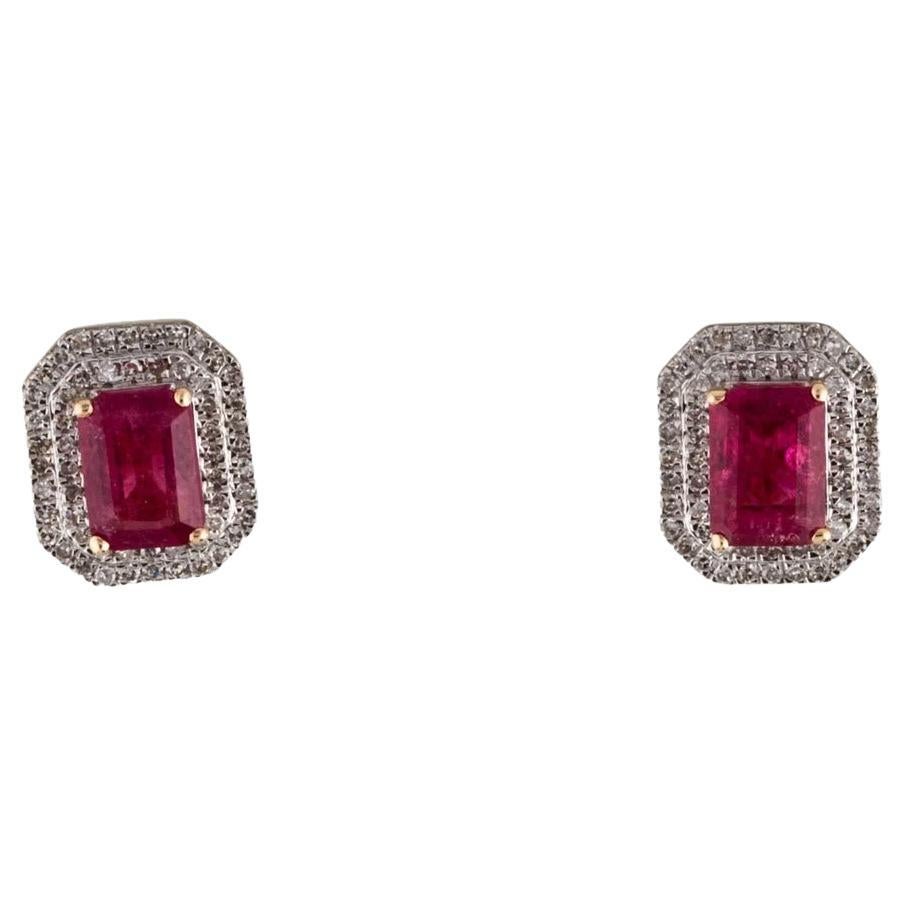 14K Tourmaline Diamond Stud Earrings - Vintage Style Jewelry, Statement Piece For Sale