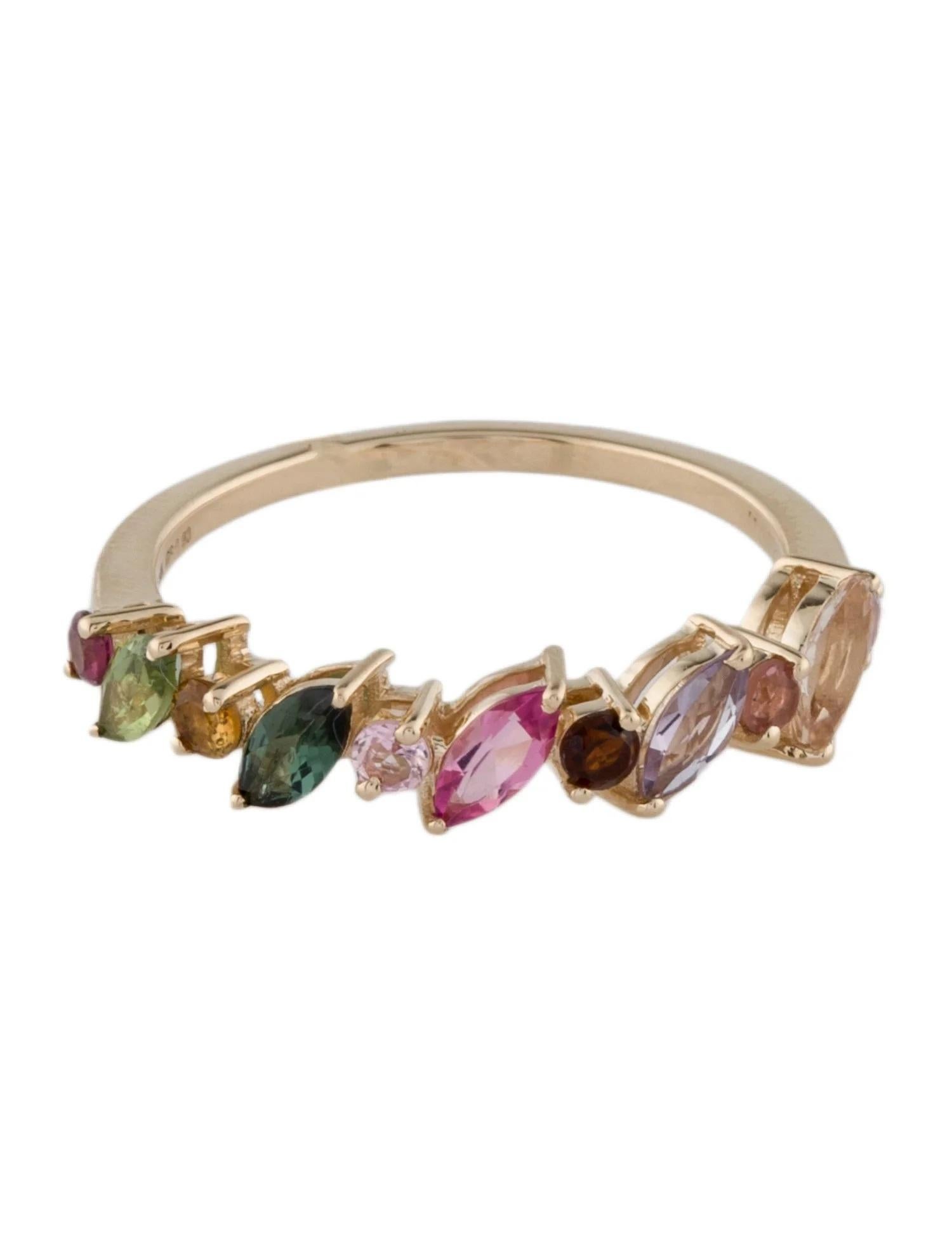 Artist 14K Tourmaline Multicolor Band Ring with Marquise and Round Brilliant Cut, Size For Sale