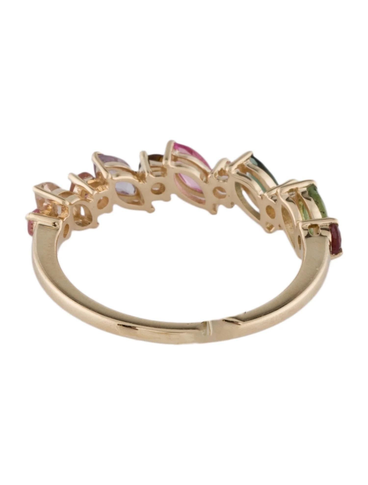 Marquise Cut 14K Tourmaline Multicolor Band Ring with Marquise and Round Brilliant Cut, Size For Sale