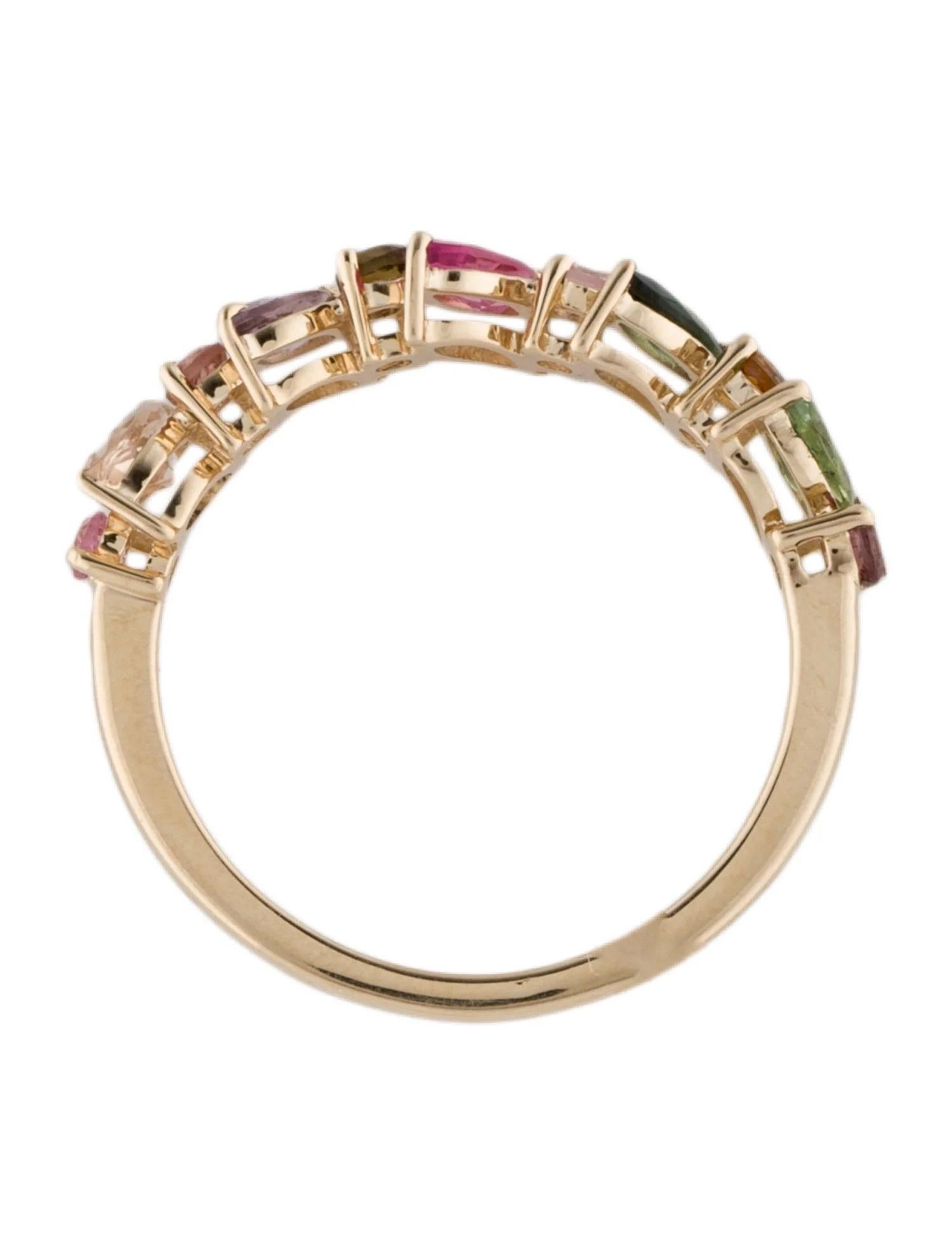 14K Tourmaline Multicolor Band Ring with Marquise and Round Brilliant Cut, Size In New Condition For Sale In Holtsville, NY