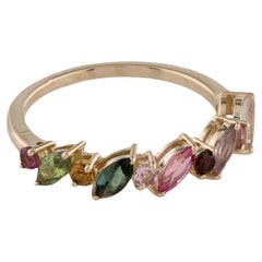 Bague à anneau multicolore en tourmaline 14 carats, taille marquise et ronde brillante