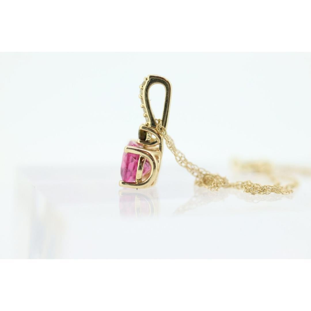 Pendentif 14k Tourmaline Solitaire. Pendentif 14k en Tourmaline rose et verte. Rose en vente 1