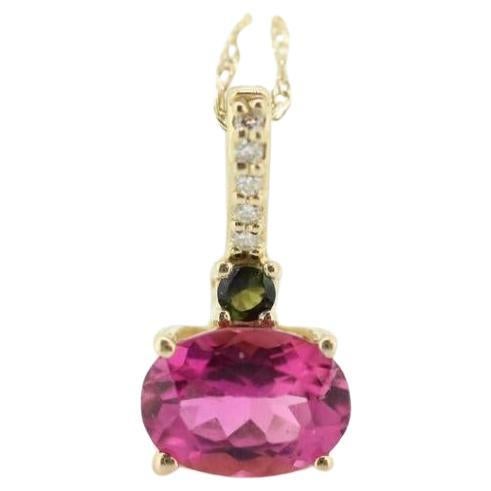 14k Tourmaline Solitaire Pendant. 14k Pink and Green Tourmaline Pendant. Pink