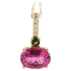 Pendentif 14k Tourmaline Solitaire. Pendentif 14k en Tourmaline rose et verte. Rose