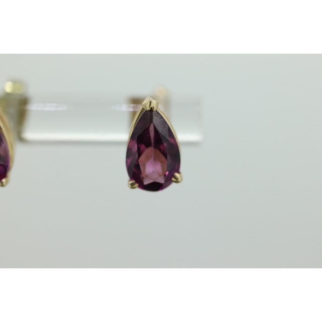 Boucles d'oreilles Tourmaline 14k. Rubellite Tourmaline rose pourpre Coupe poire en goutte d'eau Unisexe en vente