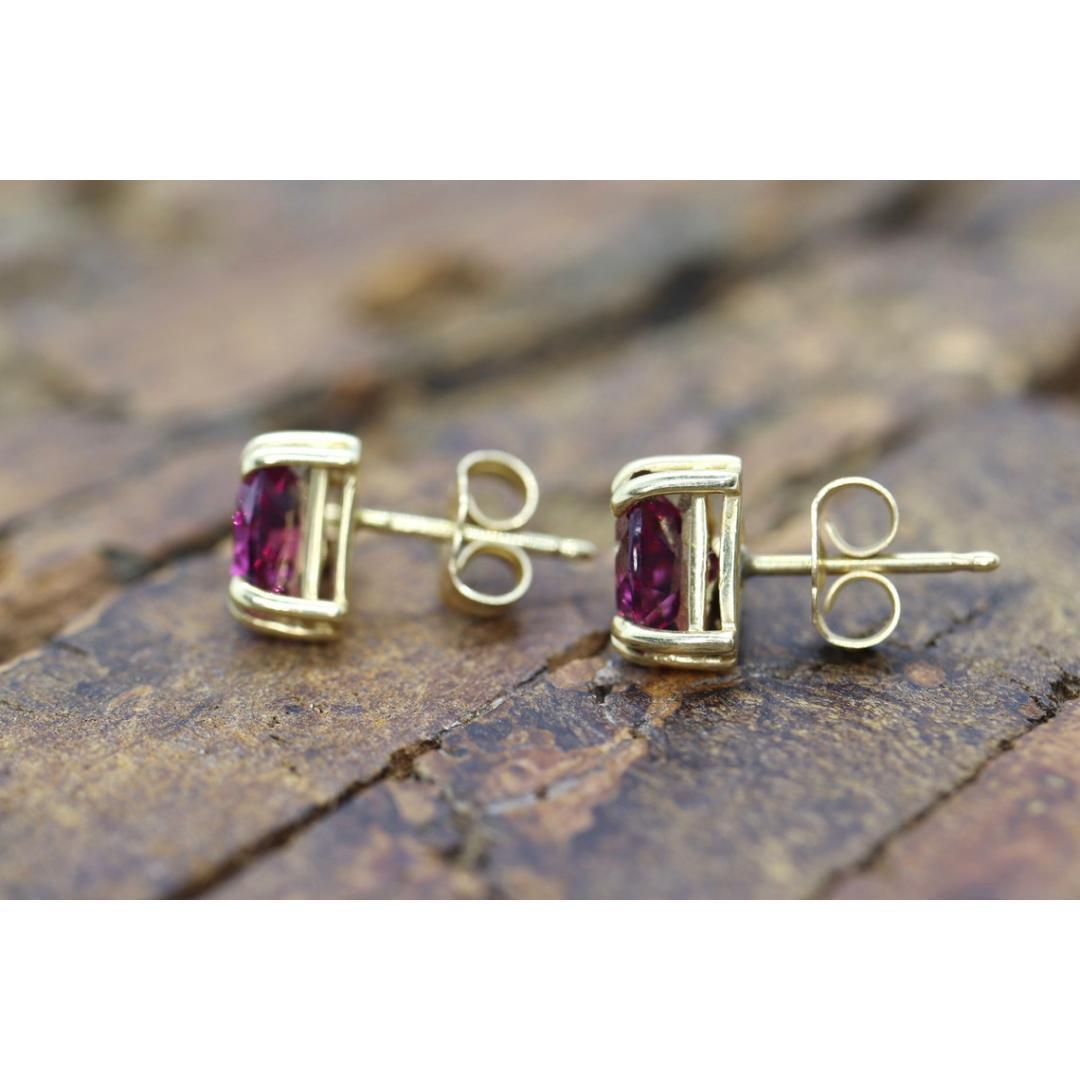 14k Tourmaline Stud Earrings. Rubellite Pink Tourmaline Trillion Cut Stud Prong For Sale 6
