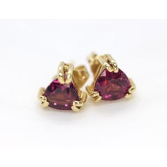 14k Tourmaline Stud Earrings. Rubellite Pink Tourmaline Trillion Cut Stud Prong