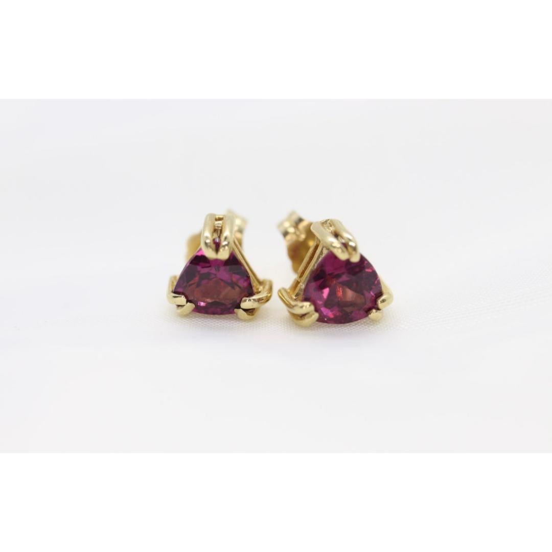 Women's 14k Tourmaline Stud Earrings. Rubellite Pink Tourmaline Trillion Cut Stud Prong For Sale