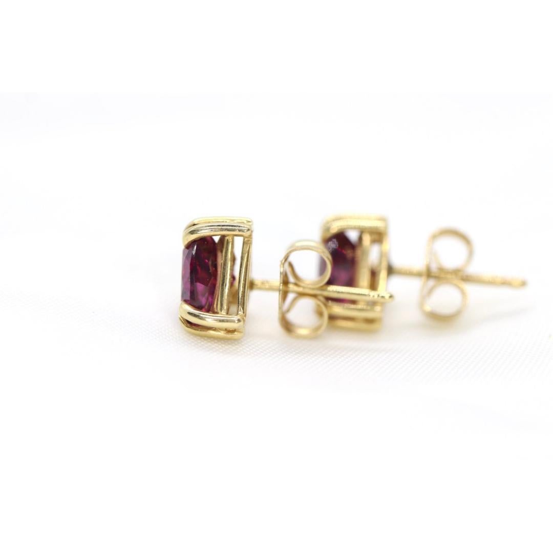 14k Tourmaline Stud Earrings. Rubellite Pink Tourmaline Trillion Cut Stud Prong For Sale 1