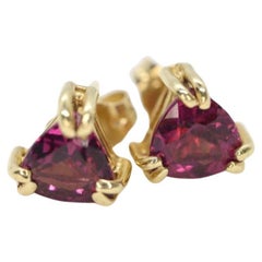 14k Tourmaline Stud Earrings. Rubellite Pink Tourmaline Trillion Cut Stud Prong